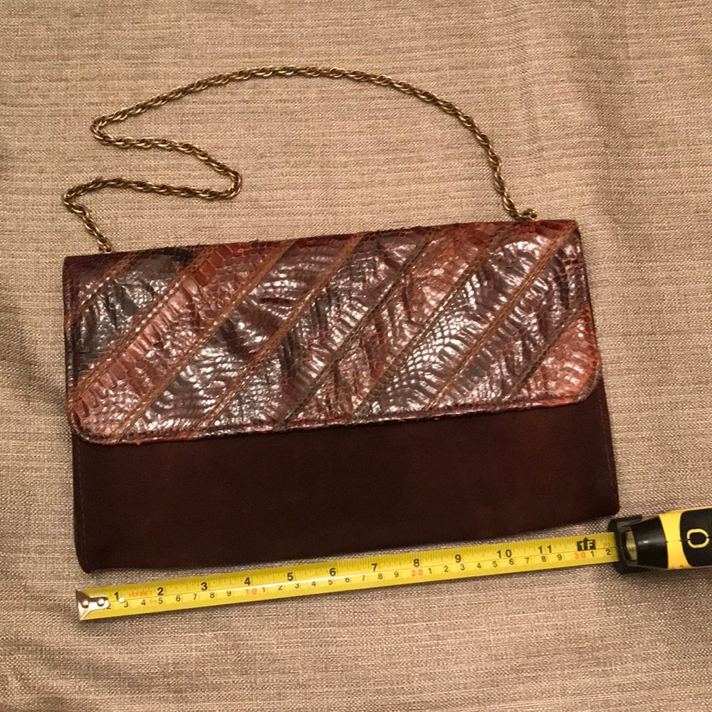 Vintage leather evening bag brown suede/snakeskin